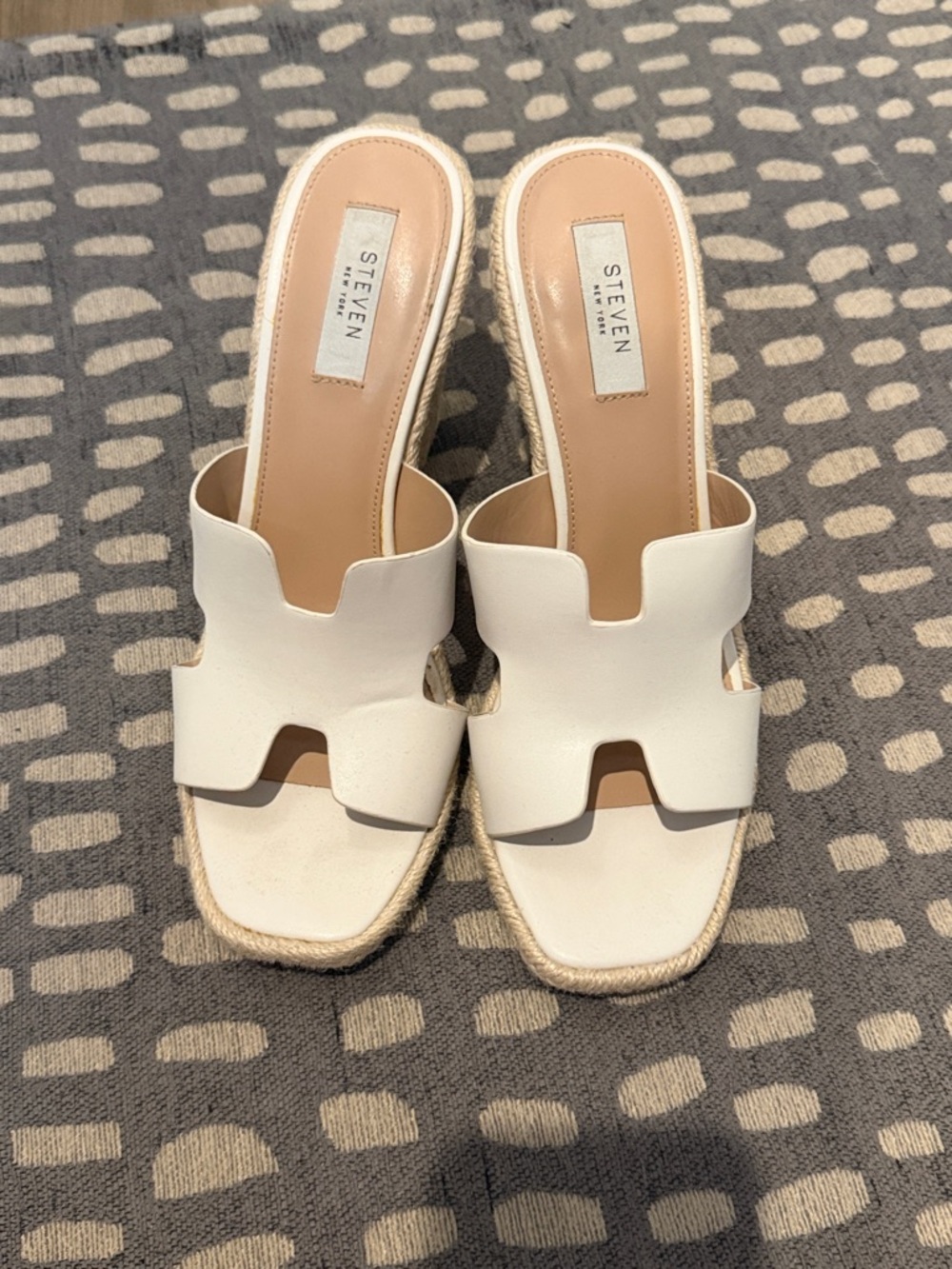 Steven New York White Cutout Espadrille Slide Mules Sz 10